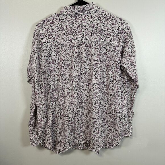 J. Jill Medium Long Sleeve Collared Button Down Shirt Floral Purple Cotton - Picture 4 of 4
